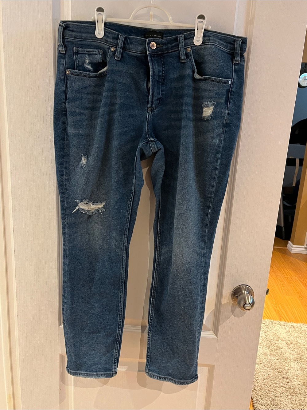 Silver Jeans Women's Distressed Dark Indigo Boyfriend Jeans